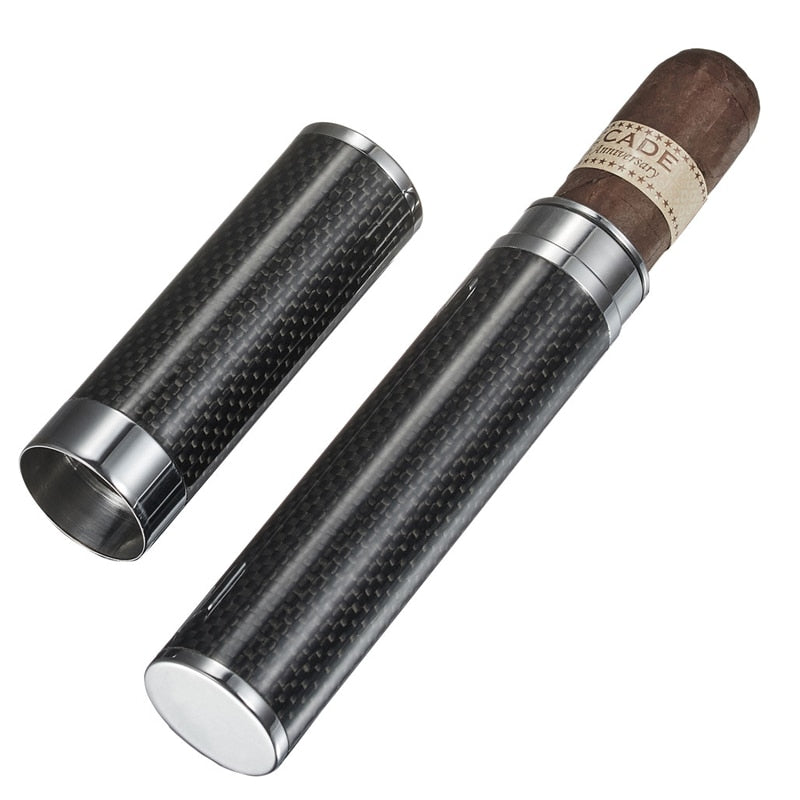 Mini Humidor Black Charuto Carbon Fiber Cigar Tube