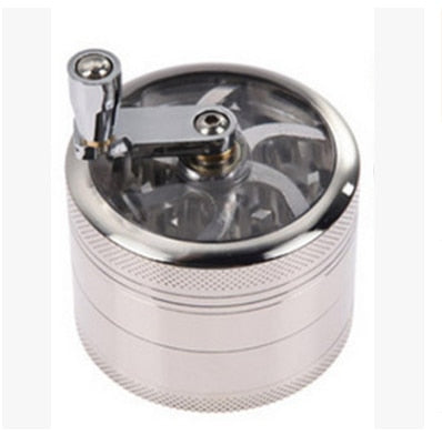 Silver 4 Layers Tobacco Spice Grinder Herb Weed Grinder with Mill Handle